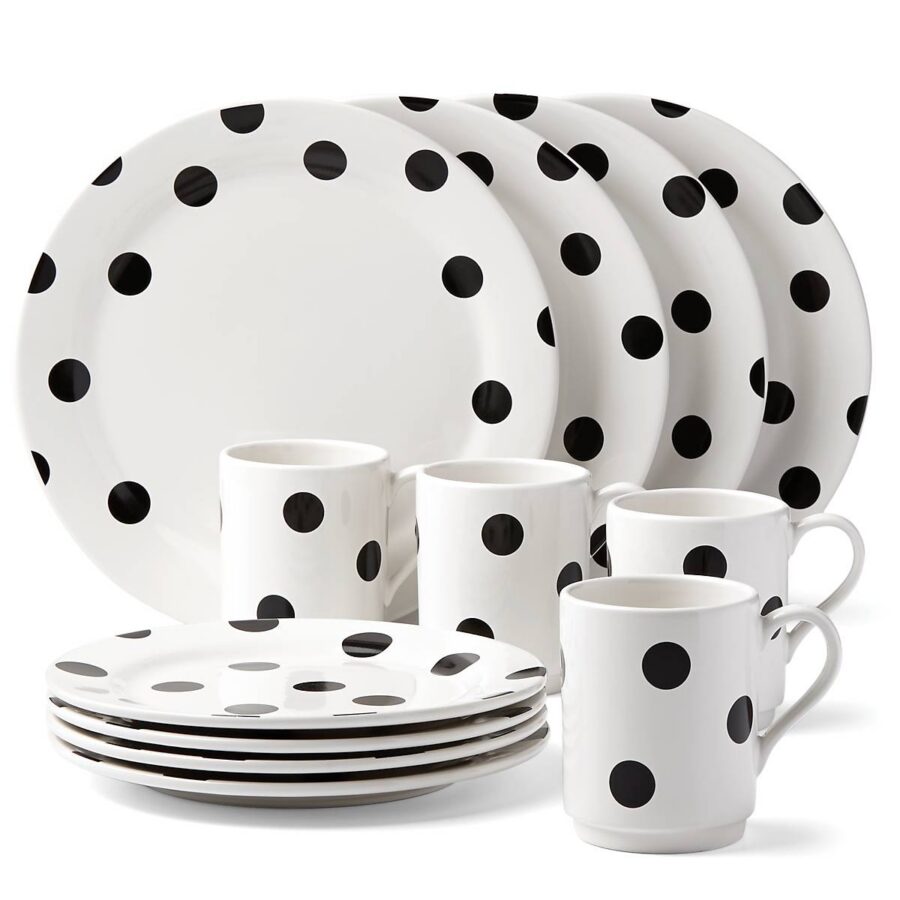Polka Dot Stoneware Dinnerware Set with Mugs, 12-Piece