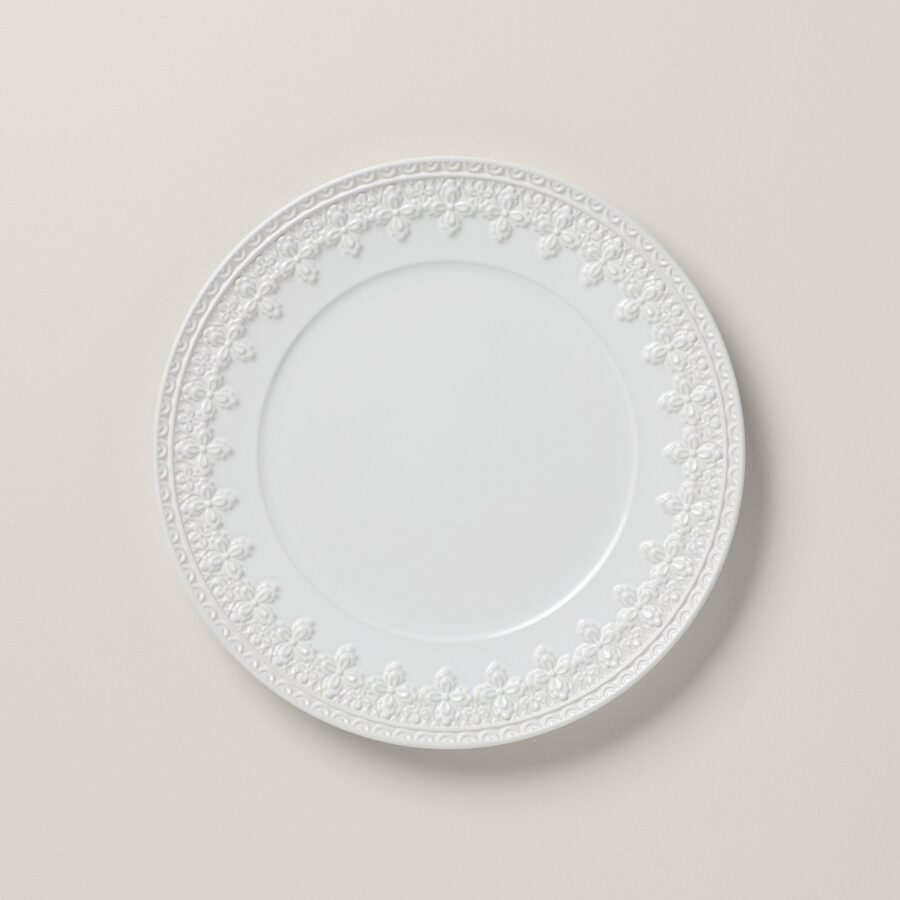 White Quatrefoil Embossed Dinner Plate