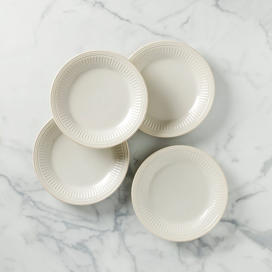 Grooved Beaded Stoneware Dinner Plates, Set of 4