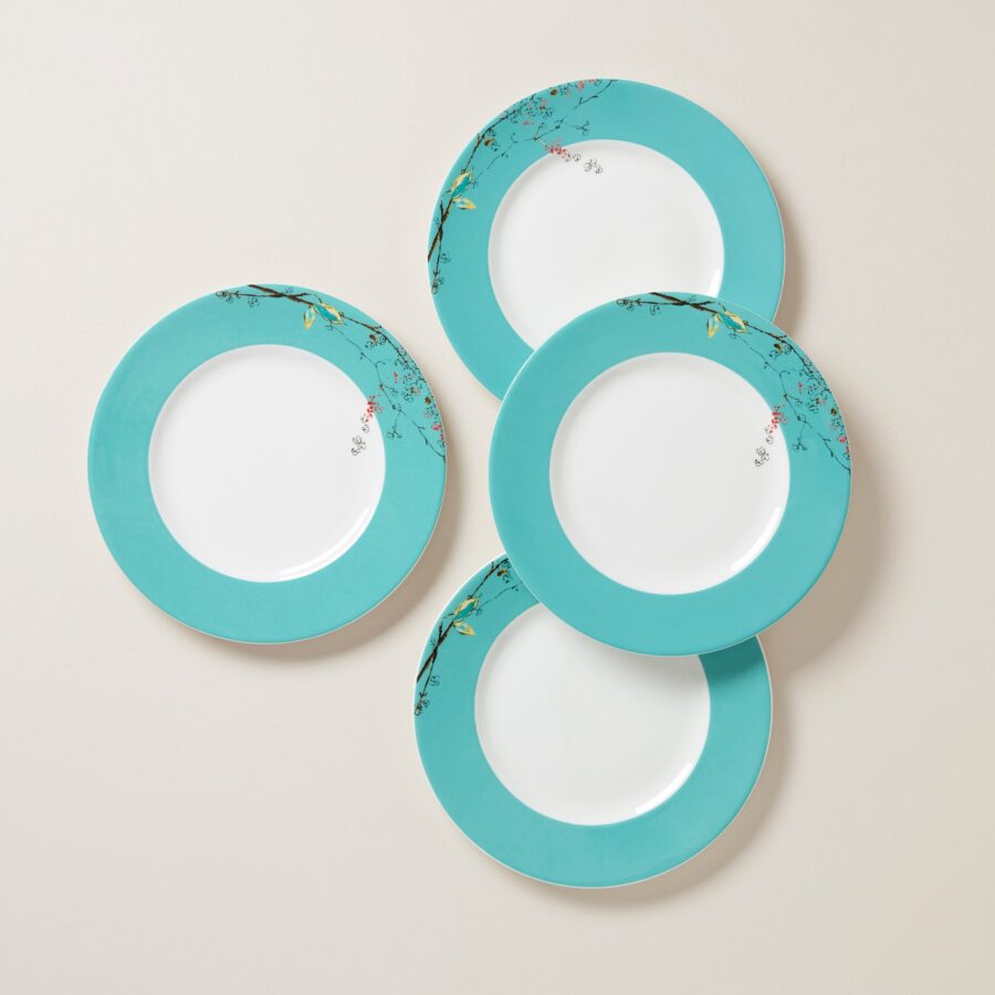 Bird & Blossom Porcelain Dinner Plates, Set of 4