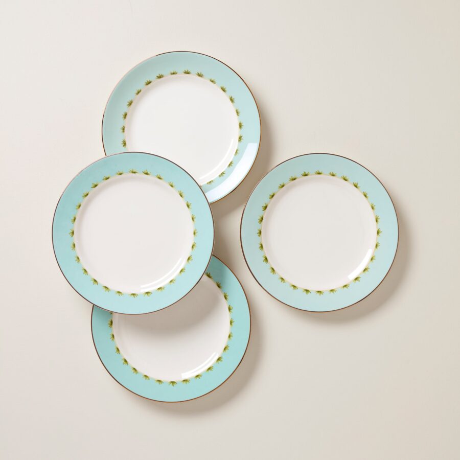 Tropical Palm Border Porcelain Dinner Plates, Set of 4