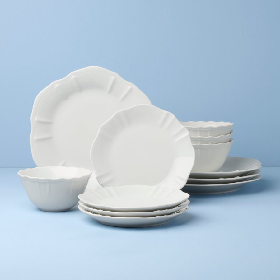 Glossy White Porcelain Dinnerware Set, 12-Piece